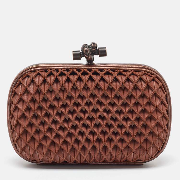 Pre Owned Bottega Veneta Brown Leather Knot Clutch