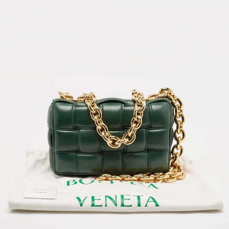 Pre Owned Bottega Veneta Green Leather Padded Chain Cassette Top Handle Bag