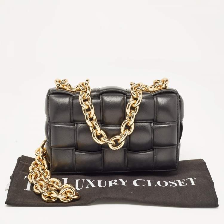 Pre Owned Bottega Veneta Black Padded Leather Cassette Chain Bag