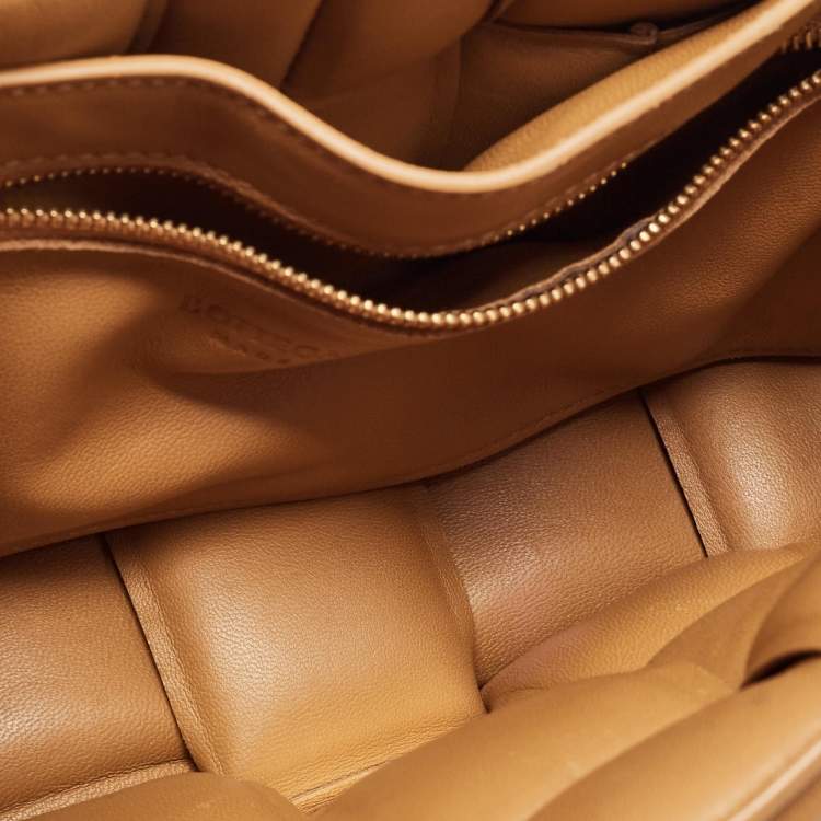Pre Owned Bottega Veneta Tan Intreccio Leather Padded Cassette Shoulder Bag