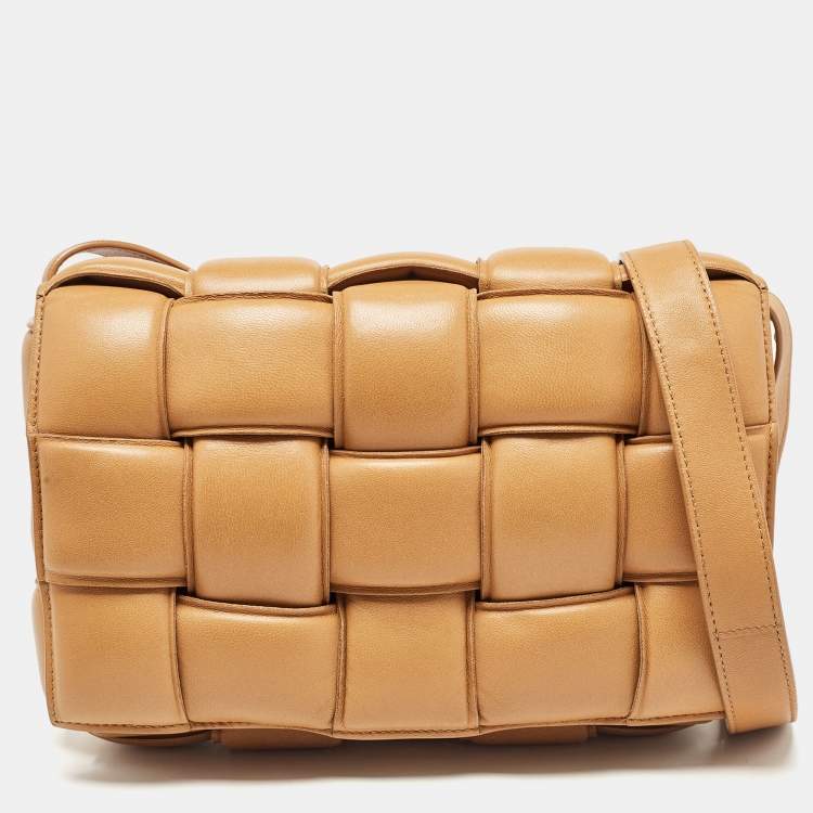 Pre Owned Bottega Veneta Tan Intreccio Leather Padded Cassette Shoulder Bag