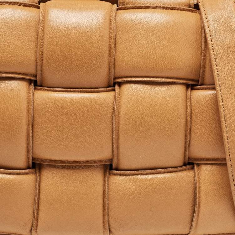 Pre Owned Bottega Veneta Tan Intreccio Leather Padded Cassette Shoulder Bag