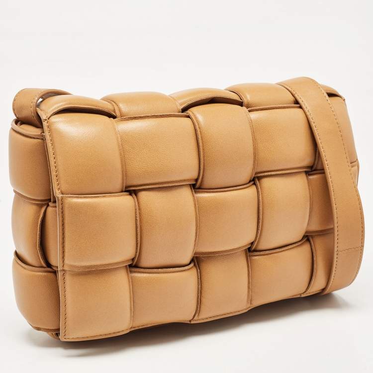 Pre Owned Bottega Veneta Tan Intreccio Leather Padded Cassette Shoulder Bag