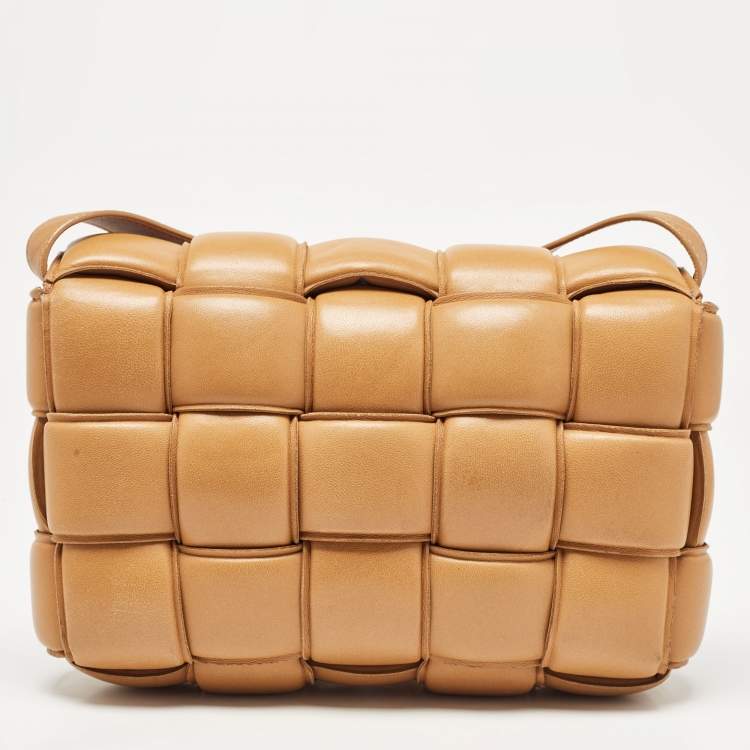 Pre Owned Bottega Veneta Tan Intreccio Leather Padded Cassette Shoulder Bag