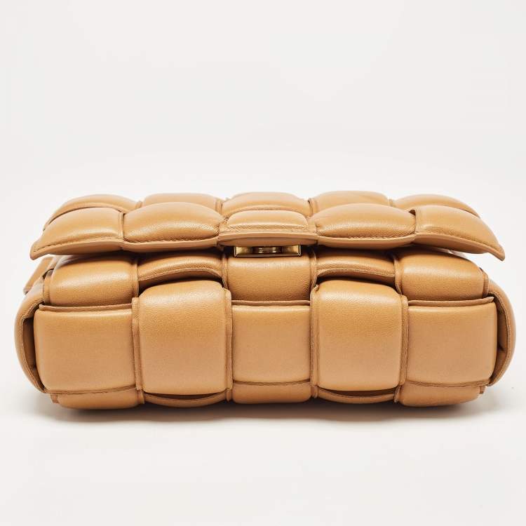 Pre Owned Bottega Veneta Tan Intreccio Leather Padded Cassette Shoulder Bag