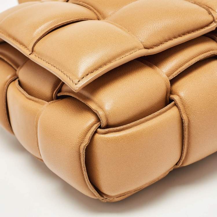 Pre Owned Bottega Veneta Tan Intreccio Leather Padded Cassette Shoulder Bag