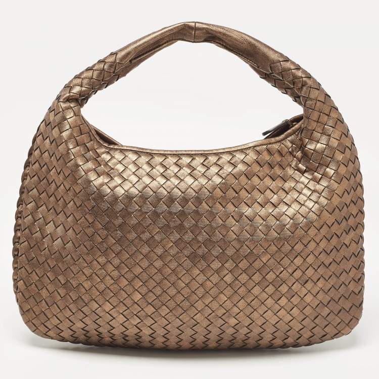 Pre Owned Bottega Veneta Bronze Intrecciato Leather Small Veneta Hobo