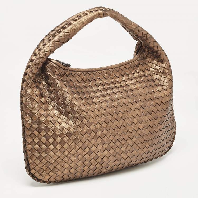 Pre Owned Bottega Veneta Bronze Intrecciato Leather Small Veneta Hobo