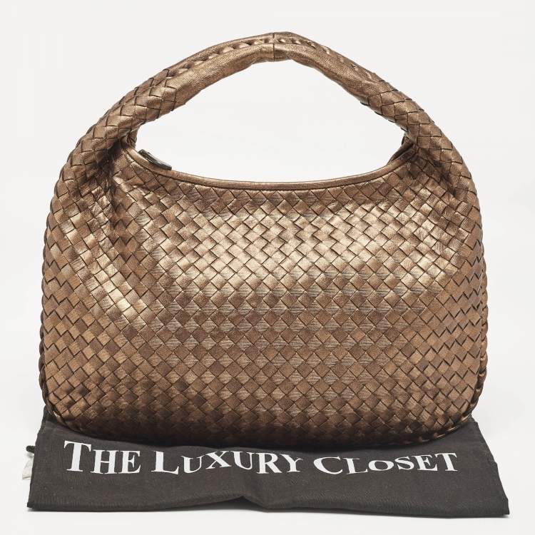 Pre Owned Bottega Veneta Bronze Intrecciato Leather Small Veneta Hobo