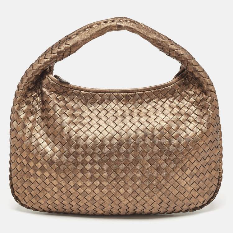 Pre Owned Bottega Veneta Bronze Intrecciato Leather Small Veneta Hobo