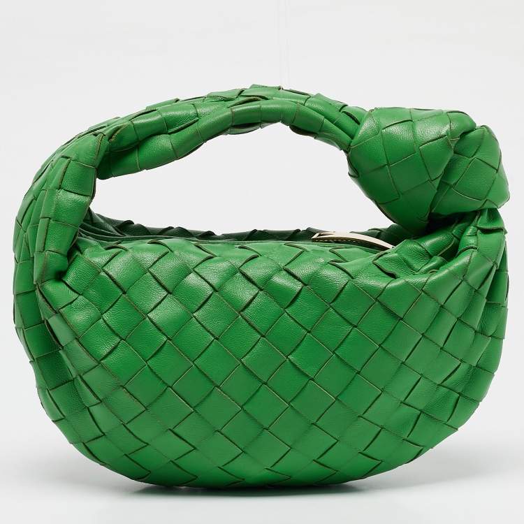 Pre Owned Bottega Veneta Green Intrecciato Leather Mini Jodie Hobo