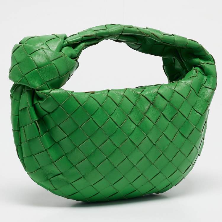 Pre Owned Bottega Veneta Green Intrecciato Leather Mini Jodie Hobo
