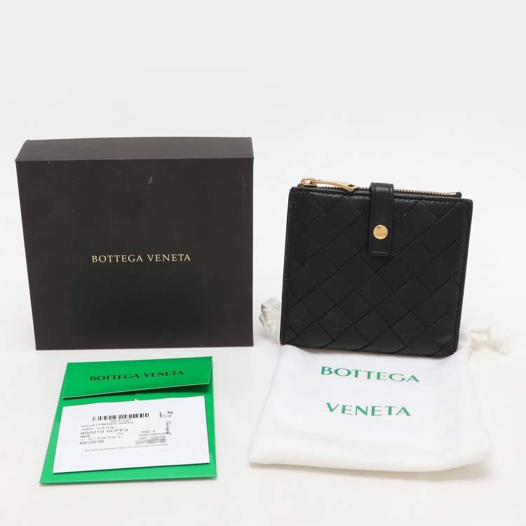 Pre Owned Bottega Veneta Black Intrecciato Leather French Wallet