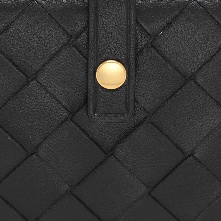 Pre Owned Bottega Veneta Black Intrecciato Leather French Wallet