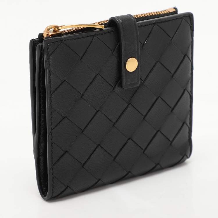 Pre Owned Bottega Veneta Black Intrecciato Leather French Wallet