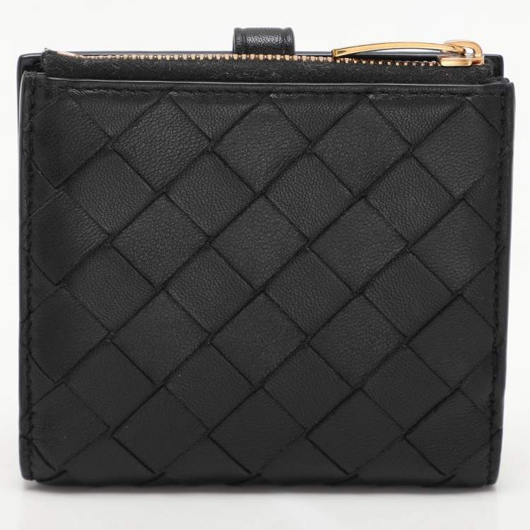 Pre Owned Bottega Veneta Black Intrecciato Leather French Wallet