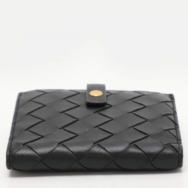 Pre Owned Bottega Veneta Black Intrecciato Leather French Wallet