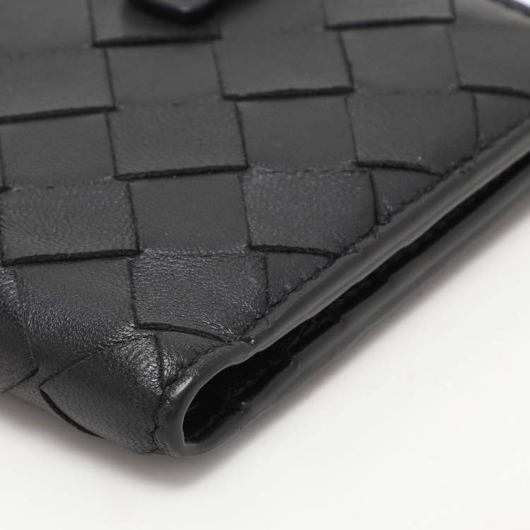 Pre Owned Bottega Veneta Black Intrecciato Leather French Wallet