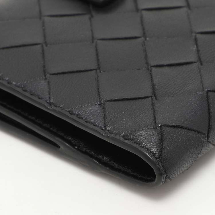 Pre Owned Bottega Veneta Black Intrecciato Leather French Wallet