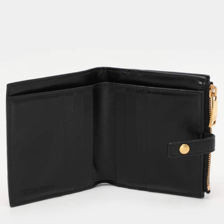 Pre Owned Bottega Veneta Black Intrecciato Leather French Wallet