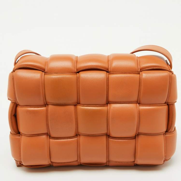 Pre Owned Bottega Veneta Pale Orange Leather Padded Cassette Flap Shoulder Bag