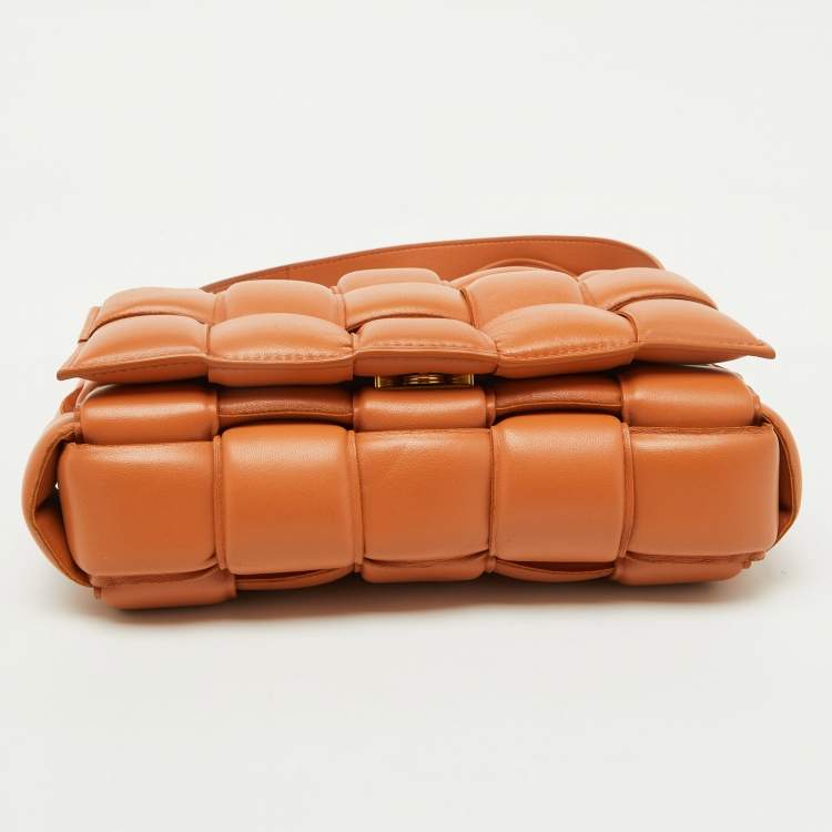 Pre Owned Bottega Veneta Pale Orange Leather Padded Cassette Flap Shoulder Bag