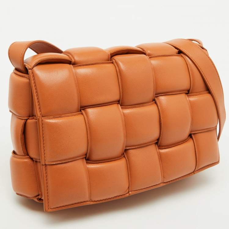 Pre Owned Bottega Veneta Pale Orange Leather Padded Cassette Flap Shoulder Bag