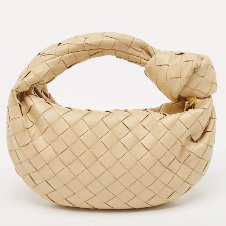 Pre Owned Bottega Veneta Beige Intrecciato Suede Mini Jodie Hobo