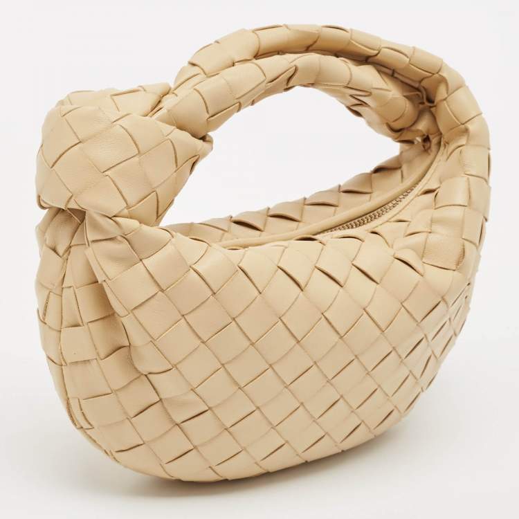 Pre Owned Bottega Veneta Beige Intrecciato Suede Mini Jodie Hobo