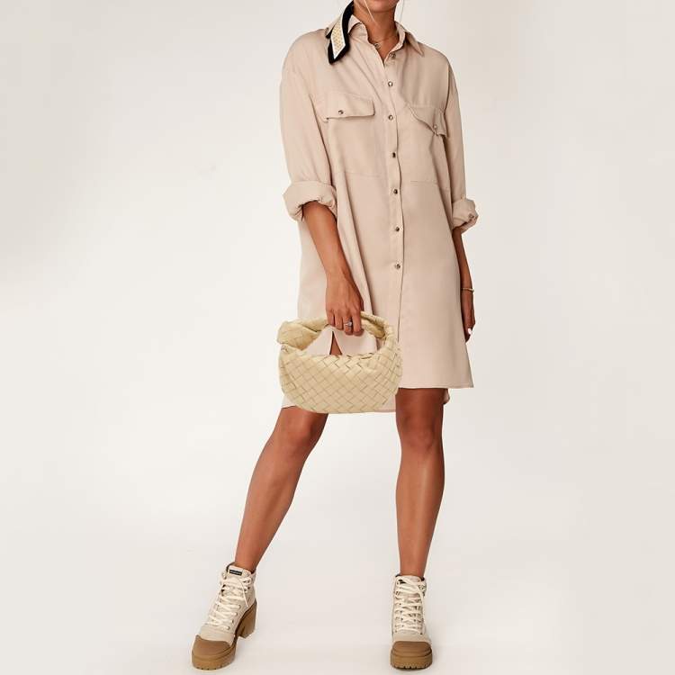 Pre Owned Bottega Veneta Beige Intrecciato Suede Mini Jodie Hobo