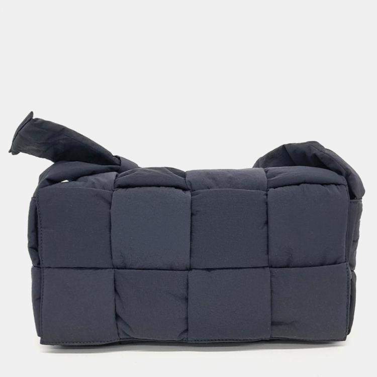Pre Owned Bottega Veneta Navy Blue Fabric Padded Tech Cassette Bag