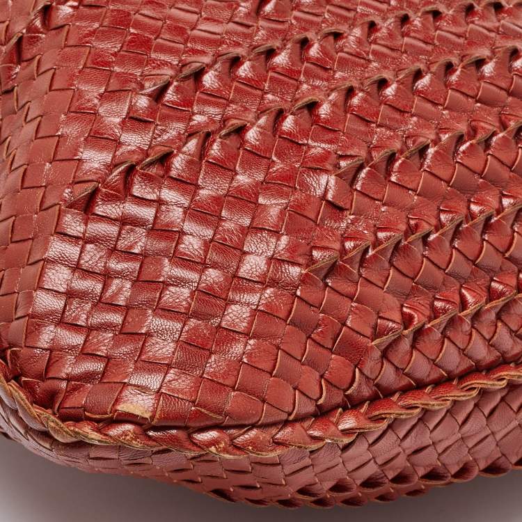 Pre Owned Bottega Veneta Dark Red Twist Intrecciato Leather Large Veneta Hobo
