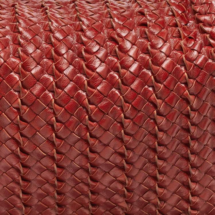 Pre Owned Bottega Veneta Dark Red Twist Intrecciato Leather Large Veneta Hobo