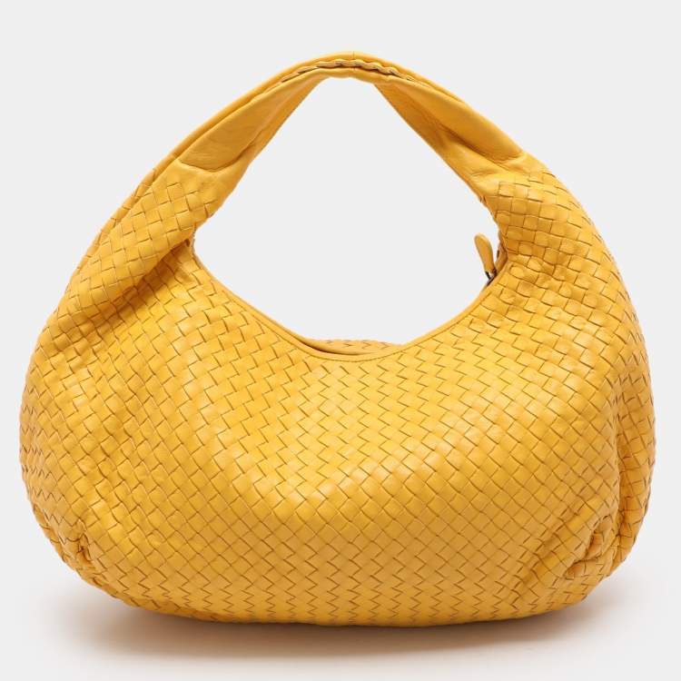 Pre Owned Bottega Veneta Yellow Intrecciato Leather Large Veneta Hobo