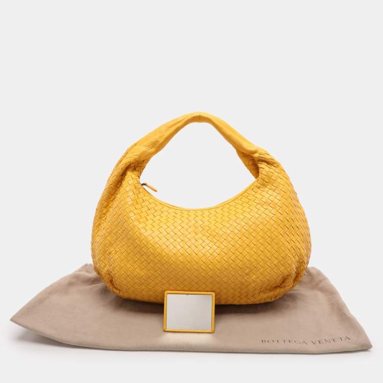 Pre Owned Bottega Veneta Yellow Intrecciato Leather Large Veneta Hobo