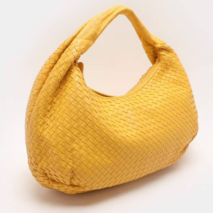 Pre Owned Bottega Veneta Yellow Intrecciato Leather Large Veneta Hobo
