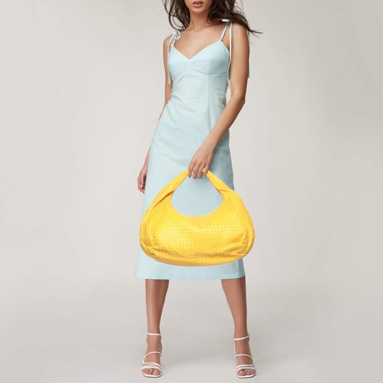 Pre Owned Bottega Veneta Yellow Intrecciato Leather Large Veneta Hobo