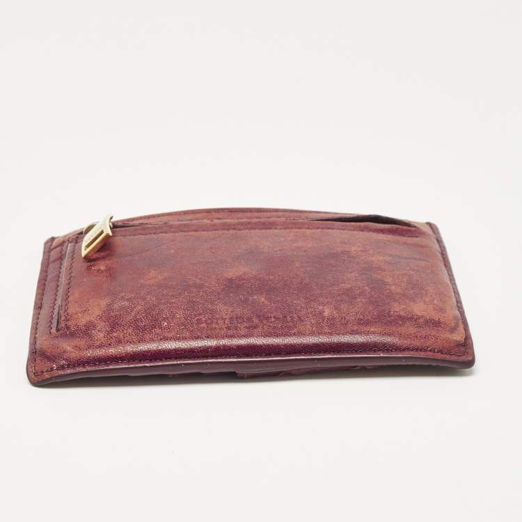 Pre Owned Bottega Veneta Burgundy Intrecciato Leather Zip Card Holder