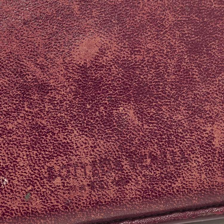 Pre Owned Bottega Veneta Burgundy Intrecciato Leather Zip Card Holder