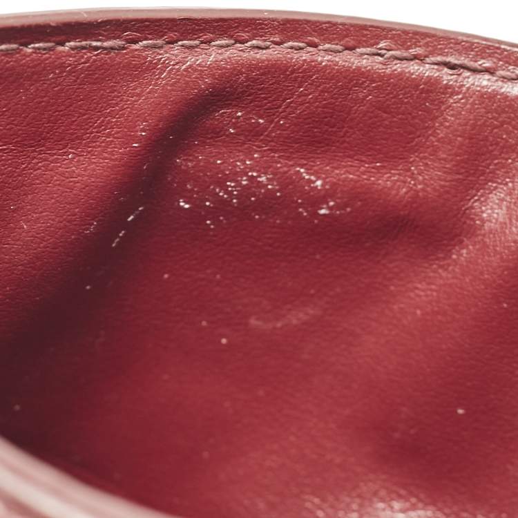 Pre Owned Bottega Veneta Burgundy Intrecciato Leather Zip Card Holder