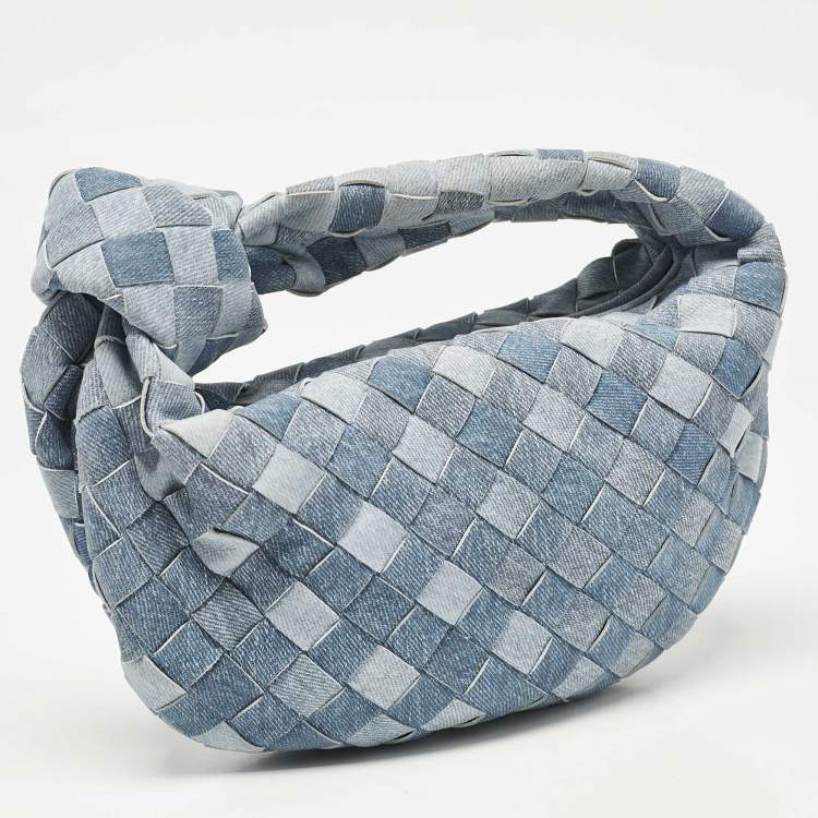 Pre Owned Bottega Veneta Blue Denim Effect Intrecciato Leather Mini Jodie Hobo