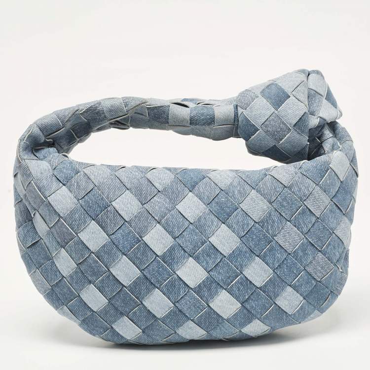 Pre Owned Bottega Veneta Blue Denim Effect Intrecciato Leather Mini Jodie Hobo