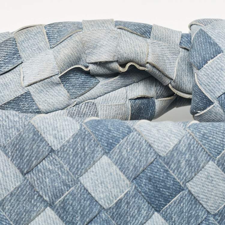 Pre Owned Bottega Veneta Blue Denim Effect Intrecciato Leather Mini Jodie Hobo