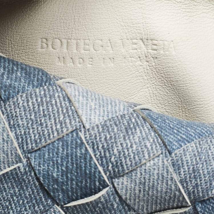 Pre Owned Bottega Veneta Blue Denim Effect Intrecciato Leather Mini Jodie Hobo