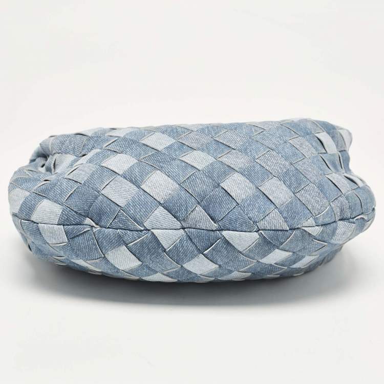 Pre Owned Bottega Veneta Blue Denim Effect Intrecciato Leather Mini Jodie Hobo