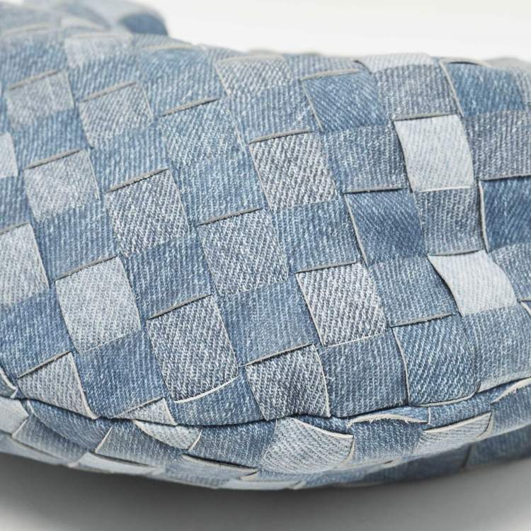 Pre Owned Bottega Veneta Blue Denim Effect Intrecciato Leather Mini Jodie Hobo