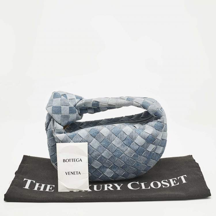 Pre Owned Bottega Veneta Blue Denim Effect Intrecciato Leather Mini Jodie Hobo