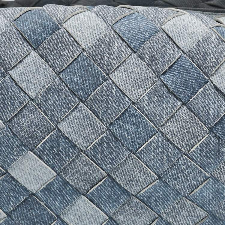 Pre Owned Bottega Veneta Blue Denim Effect Intrecciato Leather Mini Jodie Hobo