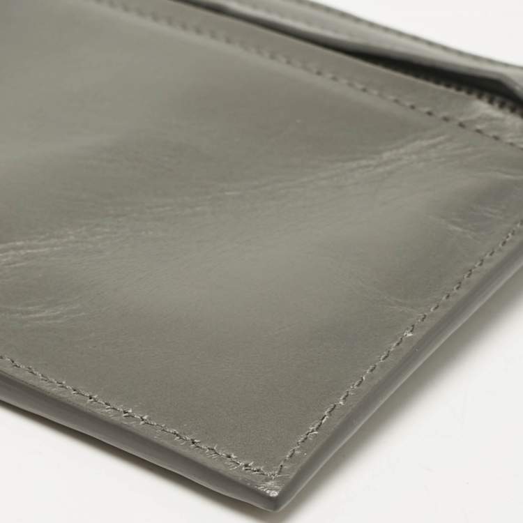 Pre Owned Bottega Veneta Grey Intrecciato Leather Zip Card Holder