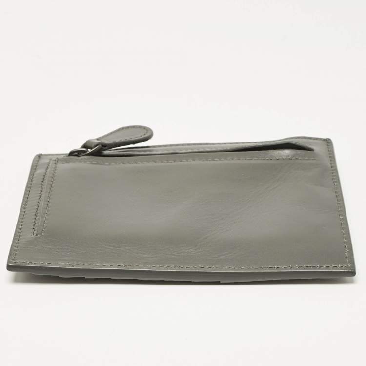 Pre Owned Bottega Veneta Grey Intrecciato Leather Zip Card Holder